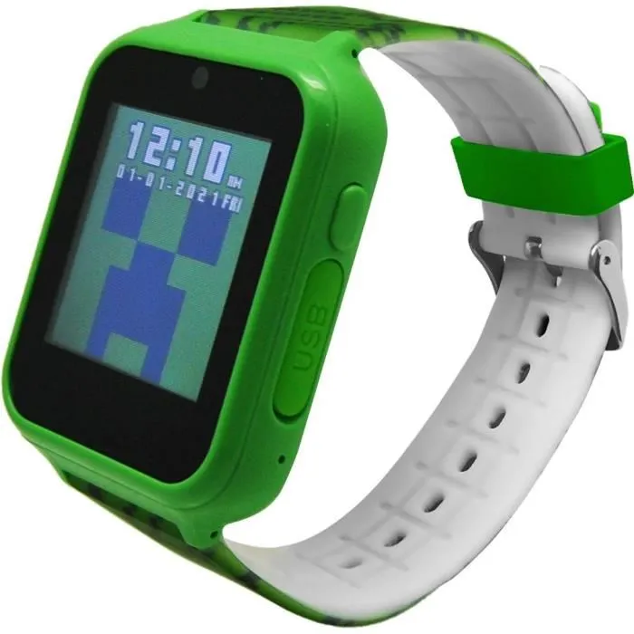 KIDS LICENSING Reloj inteligente oficial Minecraft con cámara selfie, grabadora de voz, alarma, cronómetro y calculadora para niños +3 años 12x8x8cm KIDS LICENSING Reloj inteligente oficial Minecraft con cámara selfie, grabadora de voz, alarma, cronómetro y calculadora para niños +3 años 12x8x8cm