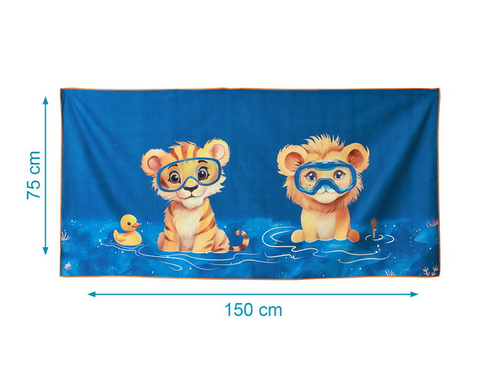 KioKids Toalla Playa Microfibra Safari fun Azul 75 x 150 cm