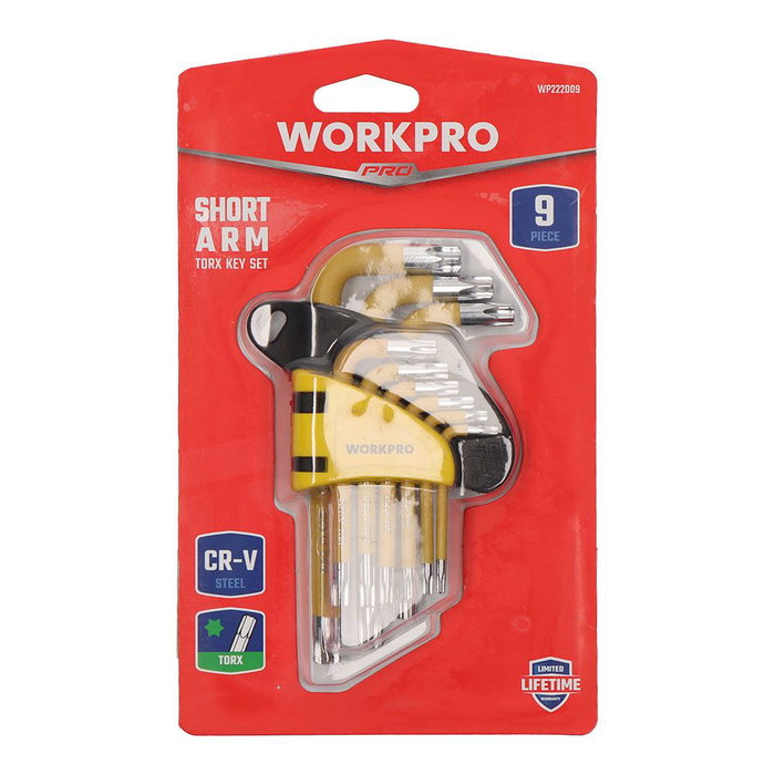 Workpro Juego de 9 Llaves Torx de Seguridad T10-T50 Acero Cromo-Vanadio Amarillas