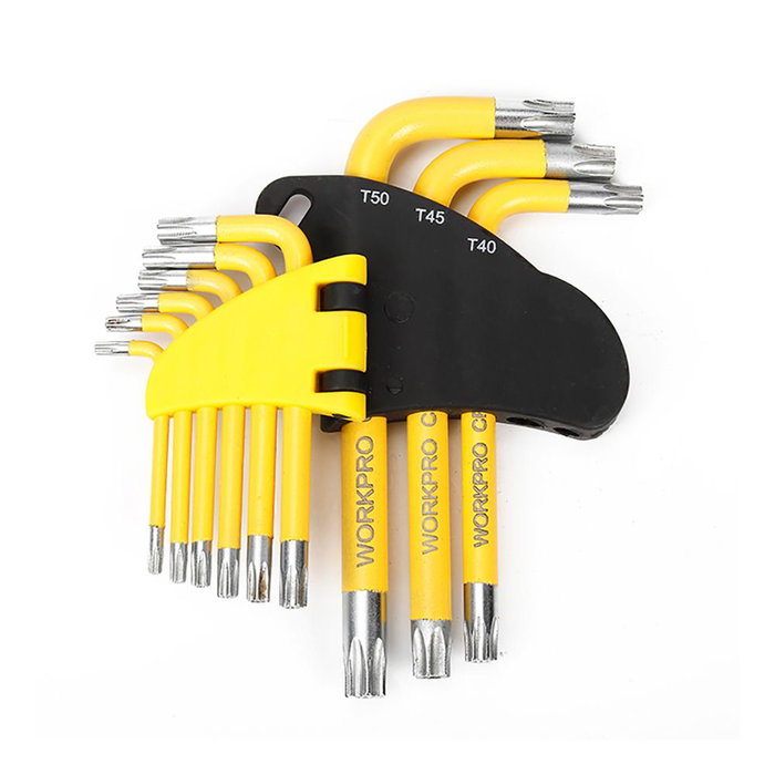 Workpro Juego de 9 Llaves Torx de Seguridad T10-T50 Acero Cromo-Vanadio Amarillas