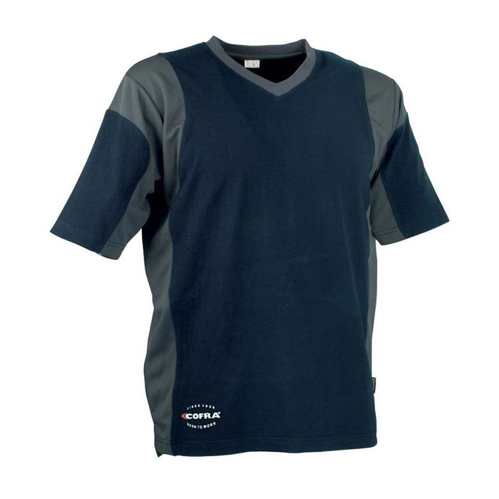 Cofra Java Camiseta de manga corta Talla M Azul Marino/Gris Oscuro con aberturas laterales, cuello en V, secado rápido y tejido strech - 92% Algodón, 8% Elastán Cofra Java Camiseta de manga corta Talla M Azul Marino/Gris Oscuro con aberturas laterales, cuello en V, secado rápido y tejido strech - 92% Algodón, 8% Elastán