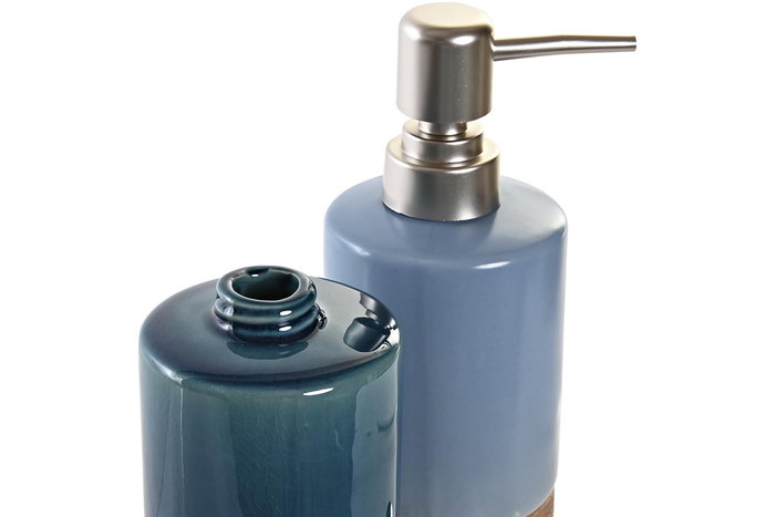 DKD Home Decor Dosificador Gres Azul y Azul Celeste 9 x 6.5 x 18 cm (12 Unidades)