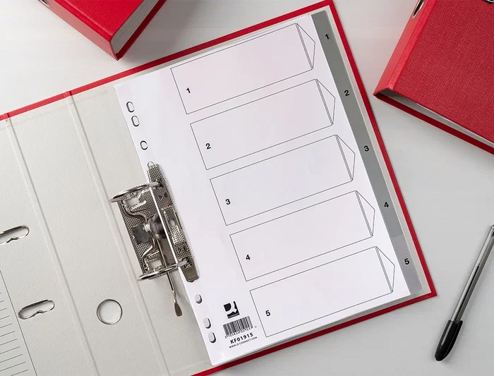 Q-connect Separador Numérico 1-5 Plástico Din A4 Multitaladro Juego de 5 Separadores PVC Gris con Cartula Índice 120 Micras Q-connect Separador Numérico 1-5 Plástico Din A4 Multitaladro Juego de 5 Separadores PVC Gris con Cartula Índice 120 Micras