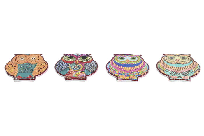 DKD Home Decor Posavasos de Búho Multicolor, Set de 4 unidades DKD Home Decor Posavasos de Búho Multicolor, Set de 4 unidades