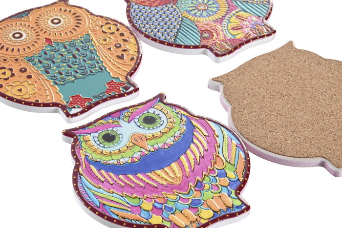 DKD Home Decor Posavasos de Búho Multicolor, Set de 4 unidades DKD Home Decor Posavasos de Búho Multicolor, Set de 4 unidades