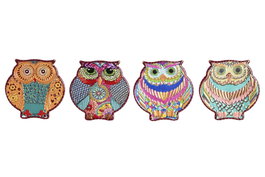 DKD Home Decor Posavasos de Búho Multicolor, Set de 4 unidades