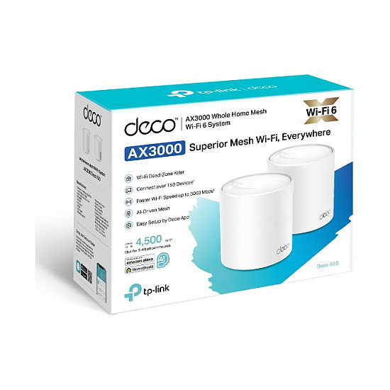 TP-Link Deco X50 (2-Pack) AX3000 Sistema Mesh Wi-Fi 6 para Toda la Casa, Blanco, 574 + 2402 Mbps, Control Parental, 3 Puertos LAN