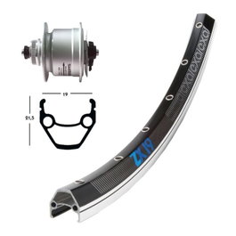 Wiener Rueda Delantera 28" Exal ZX 19 Aluminio 36 Agujeros Negra/Lados Pulidos con Buje Dinamo Shimano DH3D72