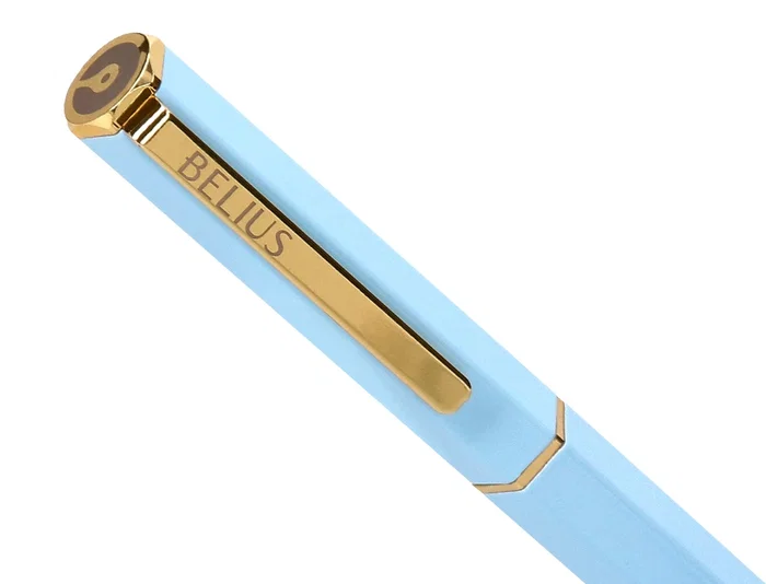 Belius Macaron Bliss Boligrafo Forma Hexagonal Celeste y Dorado Tinta Azul Punta 0.8 mm