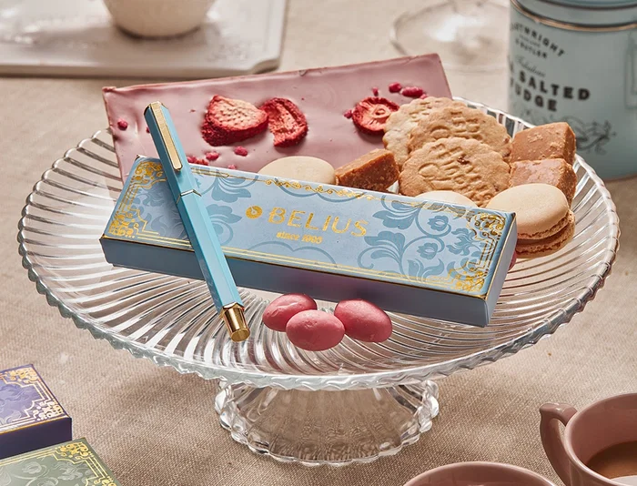 Belius Macaron Bliss Boligrafo Forma Hexagonal Celeste y Dorado Tinta Azul Punta 0.8 mm