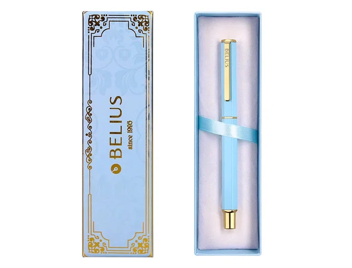 Belius Macaron Bliss Boligrafo Forma Hexagonal Celeste y Dorado Tinta Azul Punta 0.8 mm