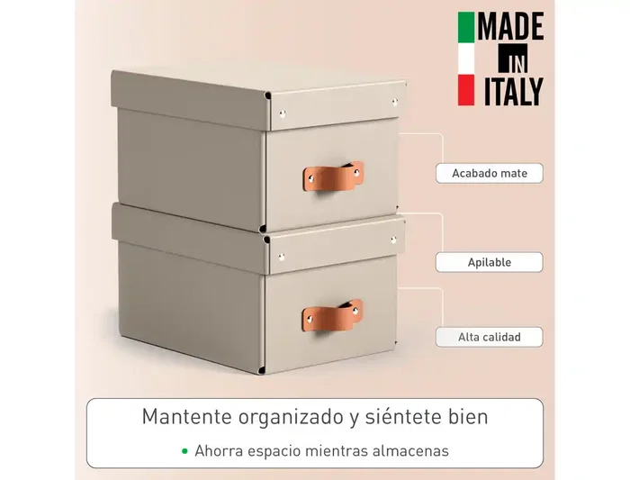 Leitz Caja Almacenaje Cartón Pequeña Asa Piel Beige 7L Pack 2 Unidades