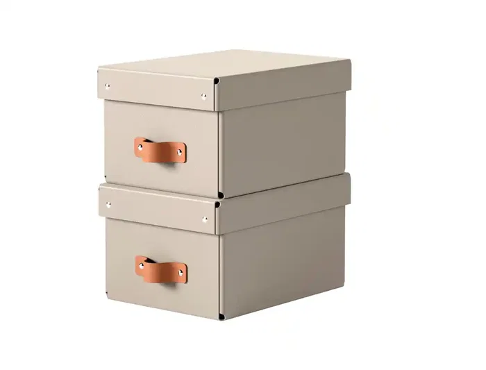 Leitz Caja Almacenaje Cartón Pequeña Asa Piel Beige 7L Pack 2 Unidades