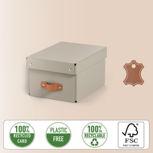 Leitz Pack de 2 cajas de almacenaje de cartón pequeñas con asa de piel, beige Leitz Pack de 2 cajas de almacenaje de cartón pequeñas con asa de piel, beige