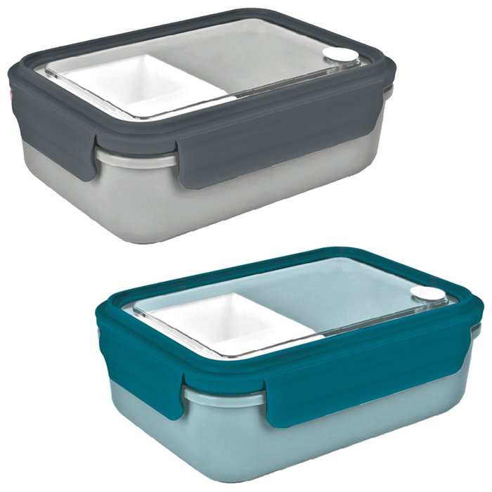 Cook Concept Fiambrera Take Away 3 Compartimentos 1.2L Bicolor con Válvula y Tenedor 2 en 1, Gris/Azul Verdoso, 21x15x7.5 cm Cook Concept Fiambrera Take Away 3 Compartimentos 1.2L Bicolor con Válvula y Tenedor 2 en 1, Gris/Azul Verdoso, 21x15x7.5 cm