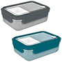 Cook Concept Fiambrera Take Away 3 Compartimentos 1.2L Bicolor con Válvula y Tenedor 2 en 1, Gris/Azul Verdoso, 21x15x7.5 cm