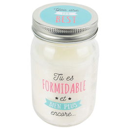 The Concept Factory Tarro Con Vela "Formidable" Une Famille Rosa Eterna Con Mensaje 7,5x13 Cm