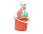KioKids Set de Cubo de Playa Coral con 7 Piezas para Bebés, Incluye Cubo, Pala, Rastrillo, Tamiz y Moldes de Arena con Formas Marinas