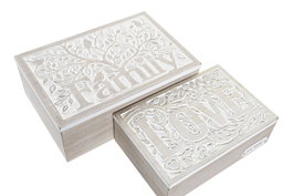 DKD Home Decor Set de 2 Cajas de Almacenaje MDF 24x16x8,5 Natural/Blanco