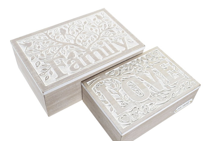 DKD Home Decor Set de 2 Cajas de Almacenaje MDF 24x16x8,5 Natural/Blanco DKD Home Decor Set de 2 Cajas de Almacenaje MDF 24x16x8,5 Natural/Blanco