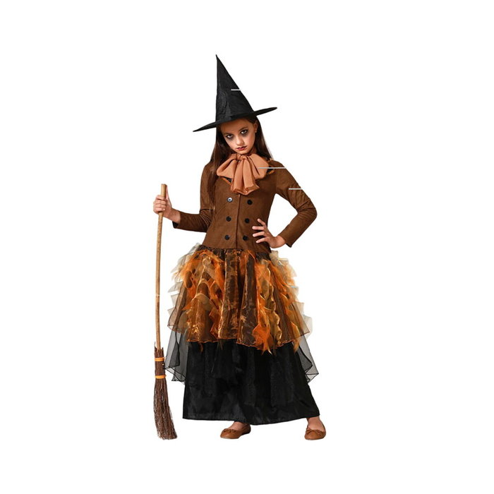 Disfraz de Bruja Infantil con Falda Naranja y Sombrero - Marrón - Talles 5-6 Años Disfraz de Bruja Infantil con Falda Naranja y Sombrero - Marrón - Talles 5-6 Años