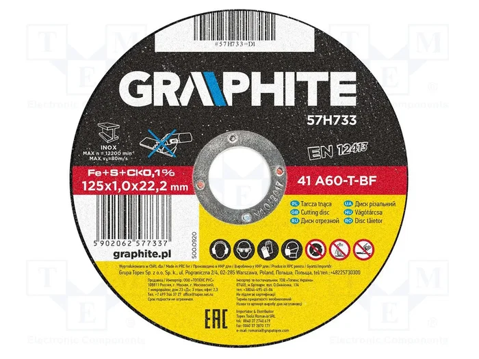 GRAPHITE Disco cortante de 125mm x 1mm GRAPHITE Disco cortante de 125mm x 1mm