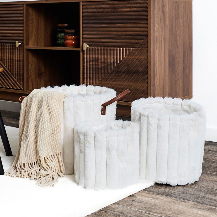 Home Deco Factory Juego de 3 Cestas Efecto Pelo Colección Cocooning Poliester