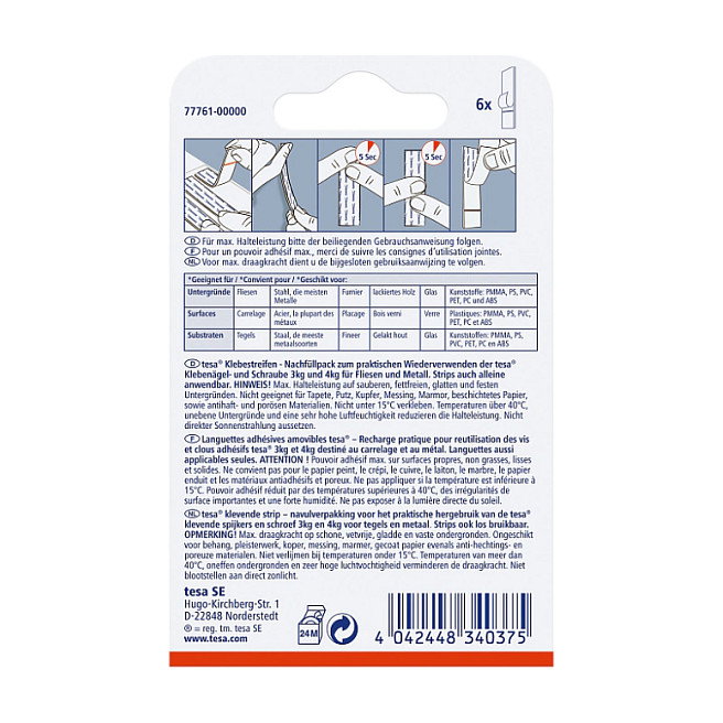 Tesa Cinta Adhesiva para Azulejos y Metal hasta 3kg (6 unidades)