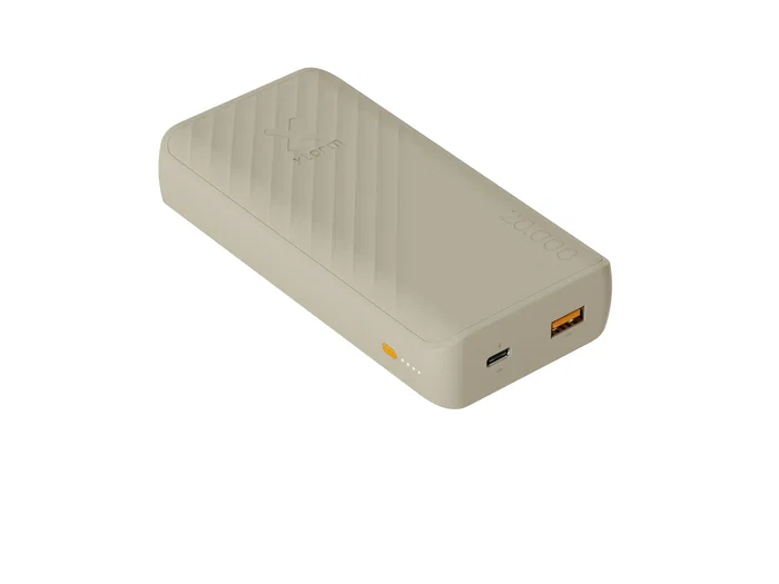 Xtorm XG2202 Power Bank Batería Externa 20000 mAh con Carga Rápida 15W, 2 Puertos (USB-A y USB-C), Color Beige, Para Smartphones, Auriculares