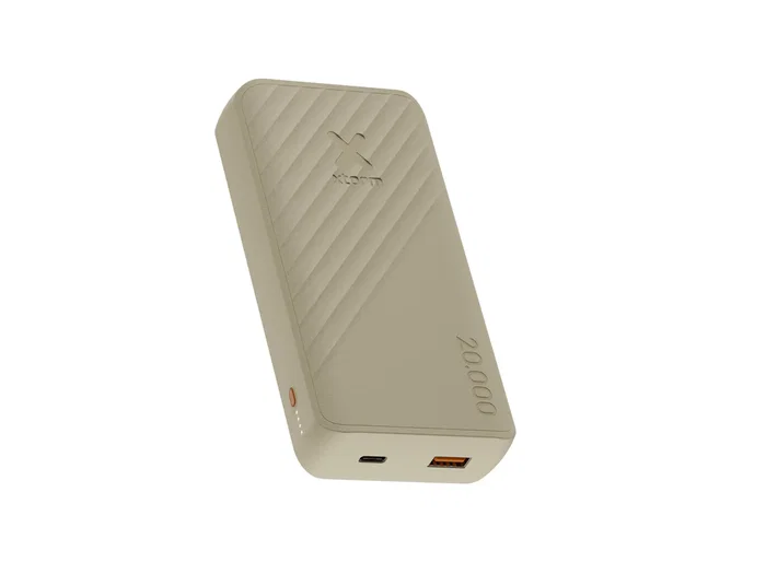 Xtorm XG2202 Power Bank Batería Externa 20000 mAh con Carga Rápida 15W, 2 Puertos (USB-A y USB-C), Color Beige, Para Smartphones, Auriculares