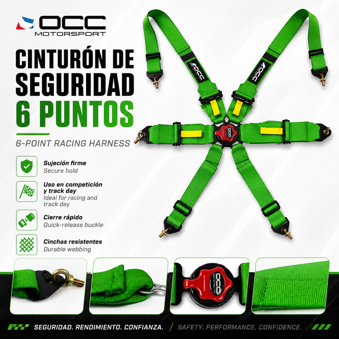 Occ Motorsport Arnés de 6 Puntos 3 Pulgadas Verde FIA New Occ Motorsport Arnés de 6 Puntos 3 Pulgadas Verde FIA New