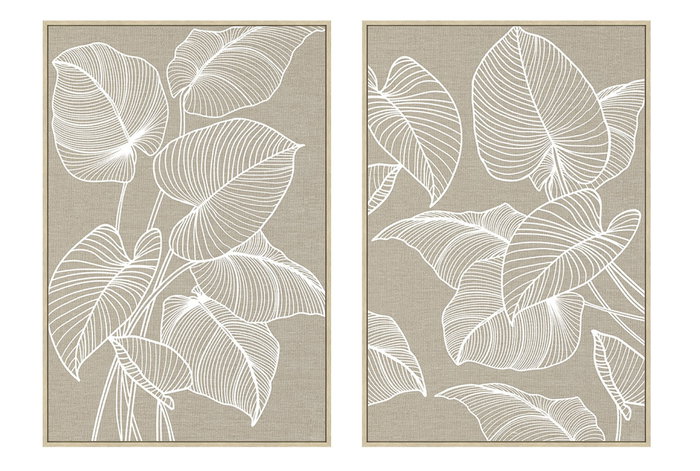 DKD Home Decor Cuadro Lienzo Hojas 3D Set de 2 unidades Beige y Blanco DKD Home Decor Cuadro Lienzo Hojas 3D Set de 2 unidades Beige y Blanco