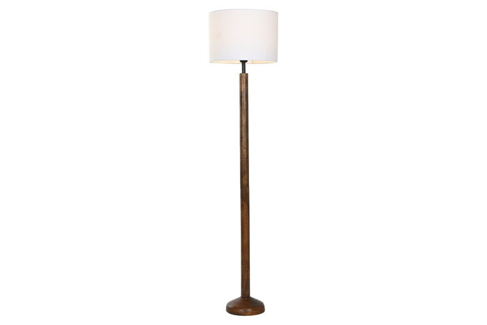DKD Home Decor Lámpara Pie Estilo Sixties Marrón Oscuro Crudo Mango y Algodón 35 x 156 x 35 cm