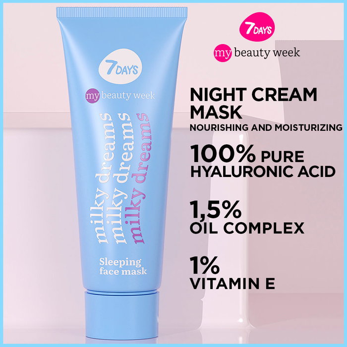 7DAYS Mascarilla para Dormir Milky Dreams 80 ml con Ácido Hialurónico y Vitamina E 7DAYS Mascarilla para Dormir Milky Dreams 80 ml con Ácido Hialurónico y Vitamina E
