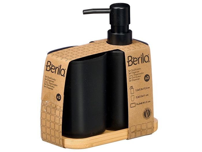 Berilo Set Dosificador Vaso Base Bambú Negro 16x17x8 cm (Set de 12) Berilo Set Dosificador Vaso Base Bambú Negro 16x17x8 cm (Set de 12)