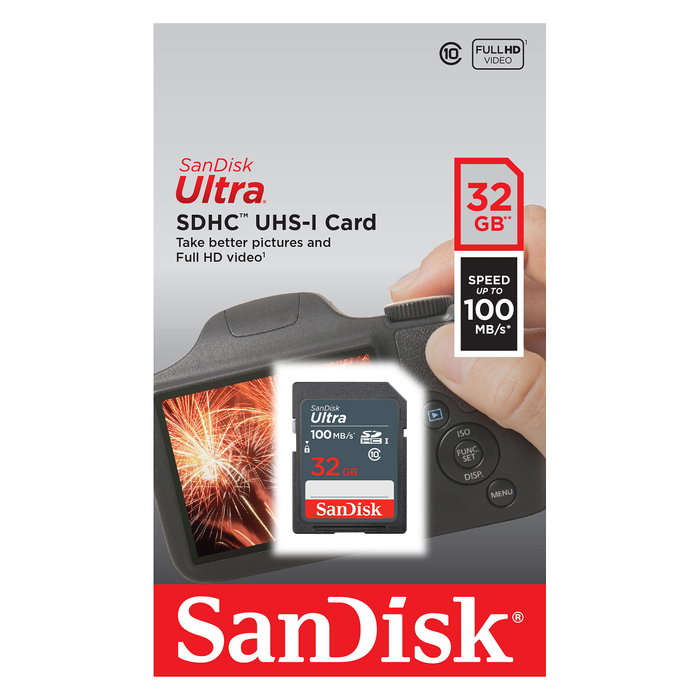 SanDisk Ultra Tarjeta de Memoria SDHC 32GB UHS-I Clase 10, Velocidad 100MB/s, Resistente a Agua, Golpes, Temperatura y Rayos X