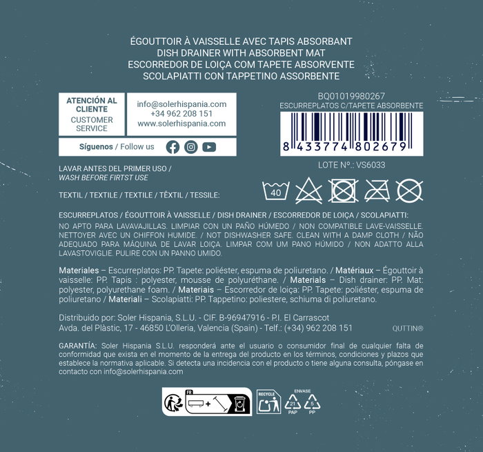 Quttin Escurreplatos con Tapete Absorbente