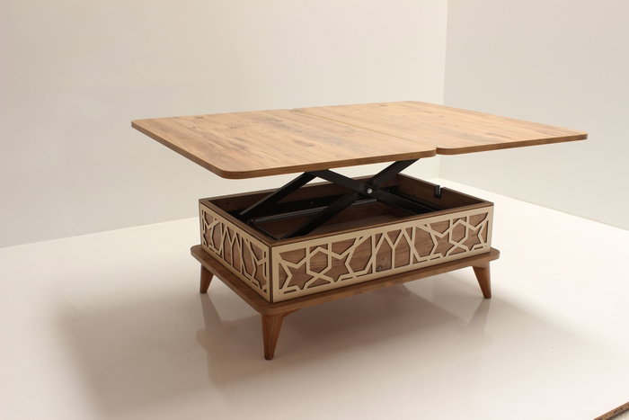 Hanah Home Mesa de Café Pino Tablero Melamina, Expandible, 90x38x60cm Abierta 120x70x90cm, Elegante y Duradera para Sala de Estar