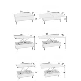 Hanah Home Mesa de Café Pino Tablero Melamina, Expandible, 90x38x60cm Abierta 120x70x90cm, Elegante y Duradera para Sala de Estar