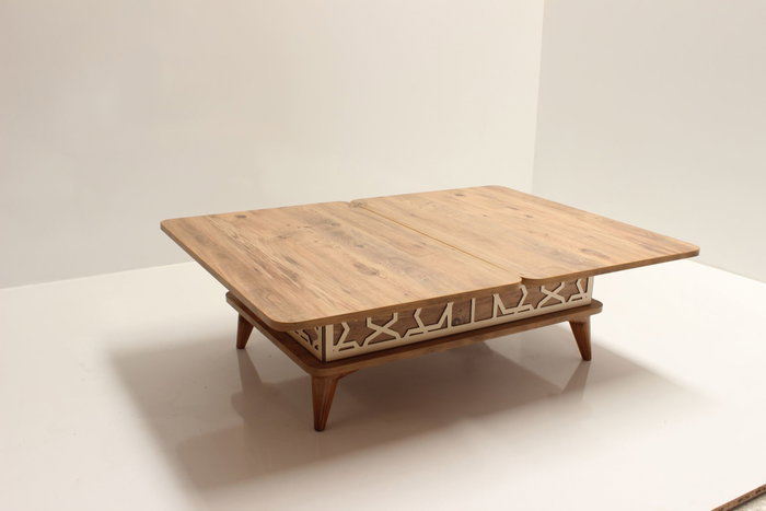 Hanah Home Mesa de Café Pino Tablero Melamina, Expandible, 90x38x60cm Abierta 120x70x90cm, Elegante y Duradera para Sala de Estar