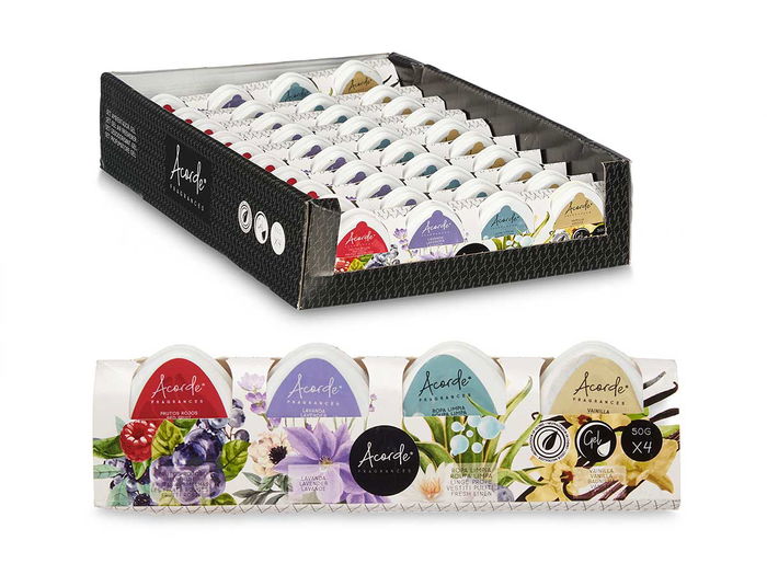 Acorde Set 4 Ambientadores Mini Surtidos Fragancias Frutos Rojos Lavanda Ropa Limpia Vainilla 24x7x4.3cm (Set de 12)