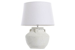 DKD Home Decor Lámpara de Sobremesa Dolomite Lino Blanco y Crudo