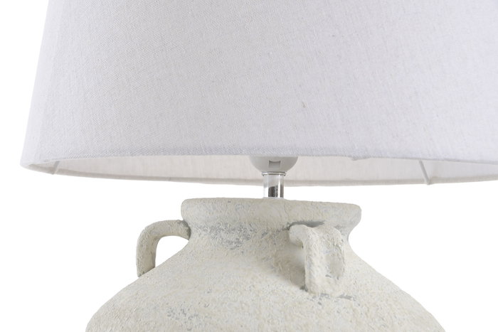 DKD Home Decor - Lámpara de Sobremesa Cottage, Diseño con 4 Asas, Color Blanco Crudo, Material Dolomita y Lino, Dimensiones 37 x 37 x 49 cm, Bombilla E27