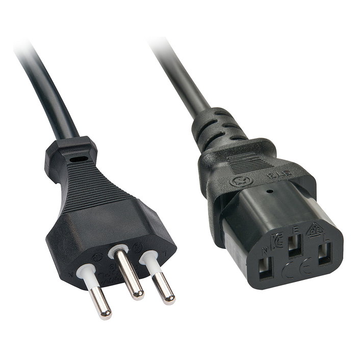 Lindy Cable de alimentación Swiss IEC con acoplador C13, 2 m, Negro
