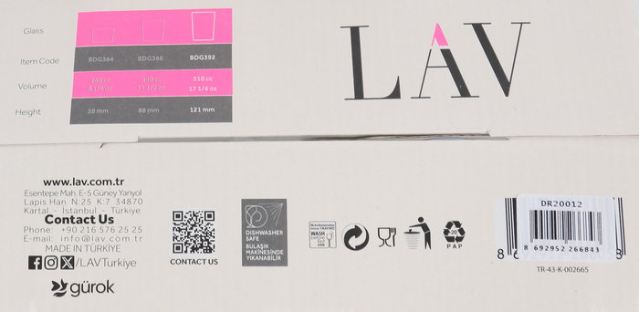 LAV Set 4 Vasos Sidra 520cc 9 x 9 x 12 cm Colección Bodega (6 Cajas)