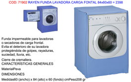 Rayen Funda para Lavadora Carga Frontal 84x60x60 mm