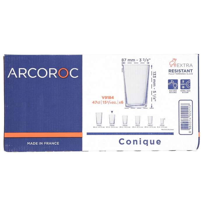 Caja 6 Vasos Altos Vidrio Conique Arcoroc 47 cL Caja 6 Vasos Altos Vidrio Conique Arcoroc 47 cL