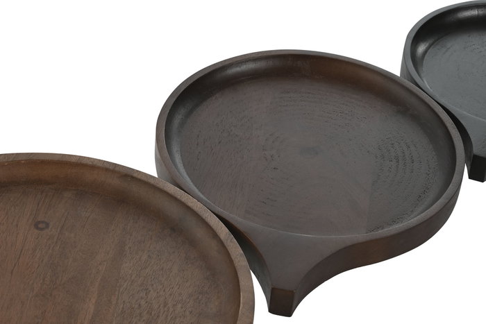 DKD Home Decor Set de 3 Centros de Mesa de Mango Negro, Marrón y Marrón Claro