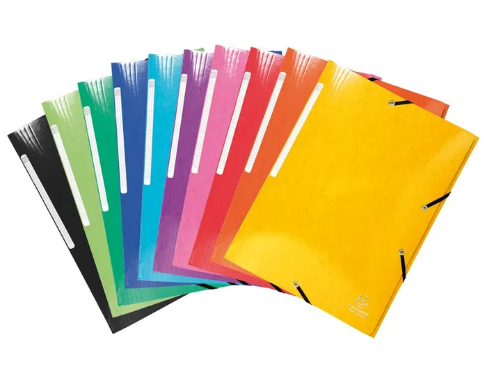 Exacompta Carpeta con Gomas, Simil-Prespán, Tres Solapas, DIN A4+, Colores Surtidos, Cierre Elástico, 10 Unidades
