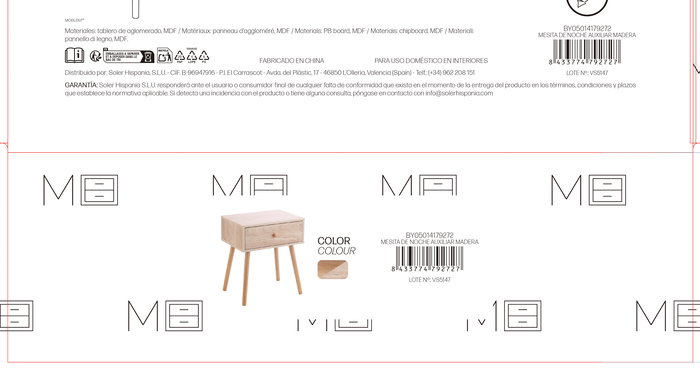 Inde -24- Mesita de Noche Auxiliar de Madera, 30 cm de Ancho, Mesilla para Dormitorio, Color Natural (4 Unidades)